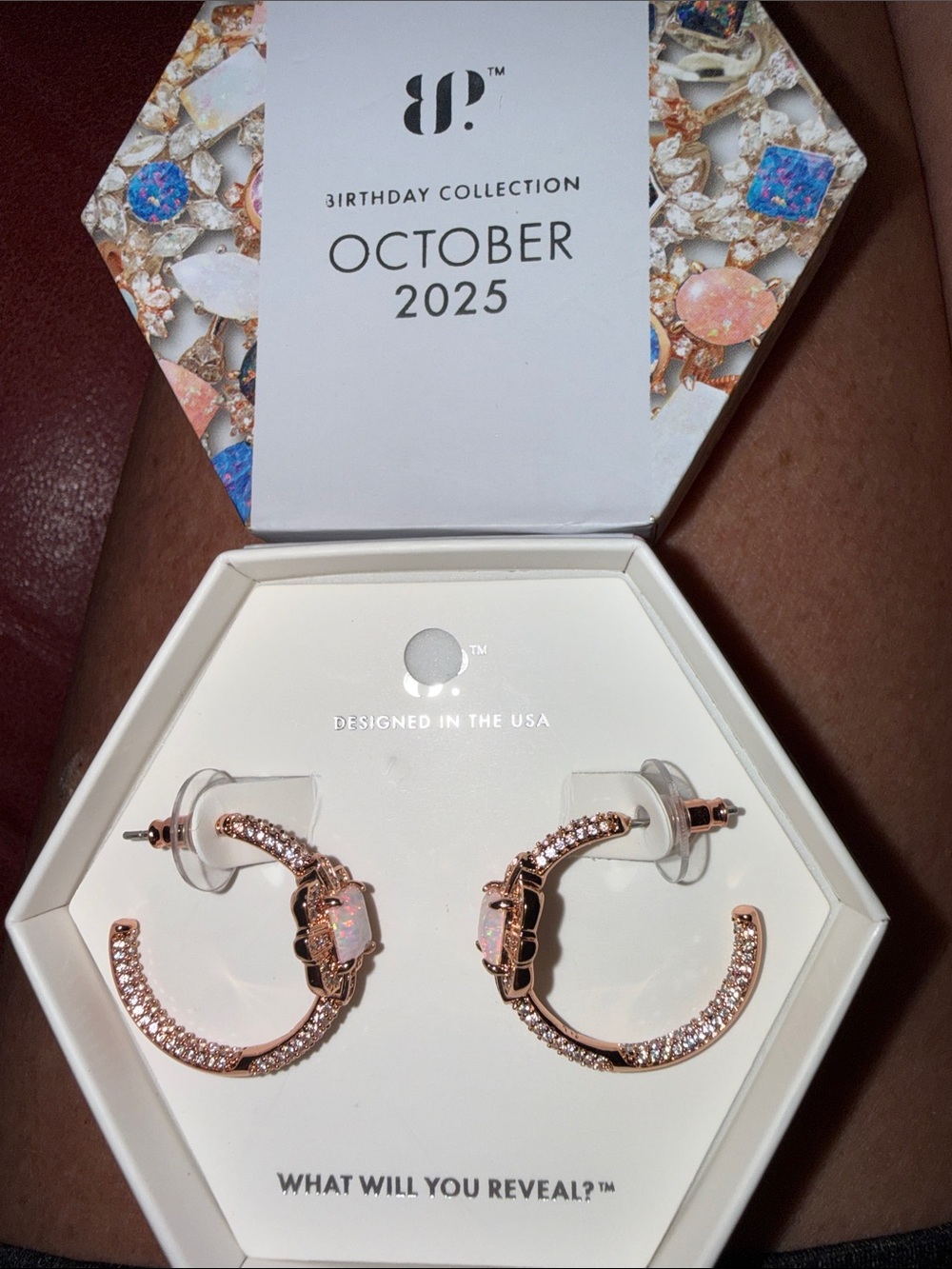 October 2025 Rose Gold Opal Hoop Earrings